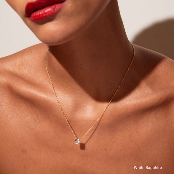 Round Gold Gemstone Solitaire Necklace - Picture 3 of 6